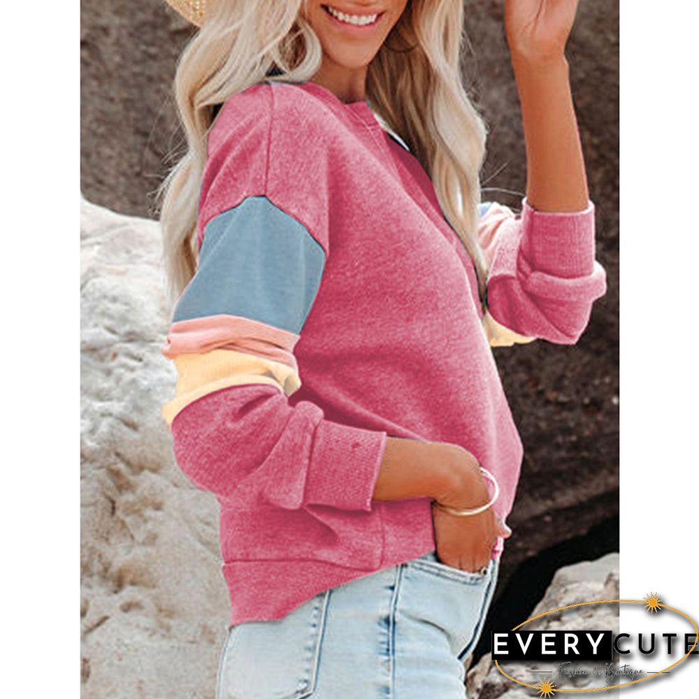 Pink Contrast Crew Neck Long Sleeve Sweatshirt