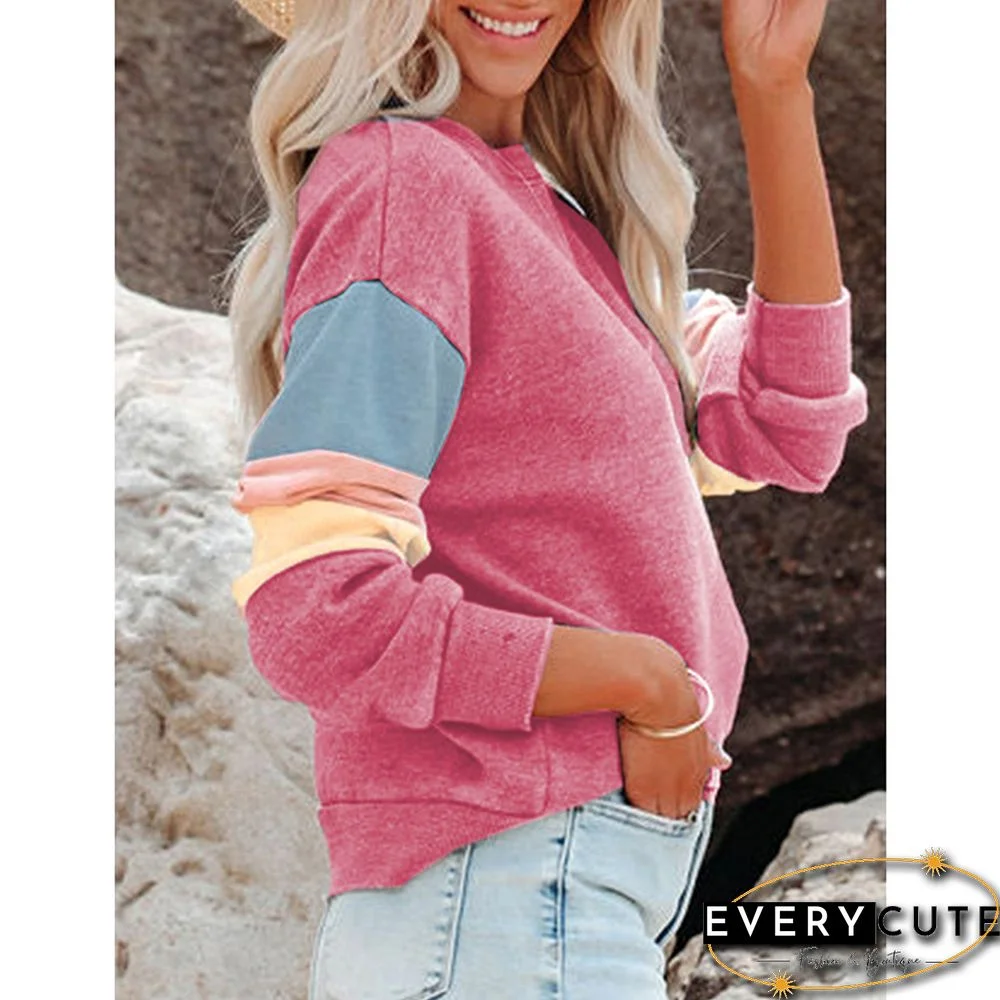 Pink Contrast Crew Neck Long Sleeve Sweatshirt