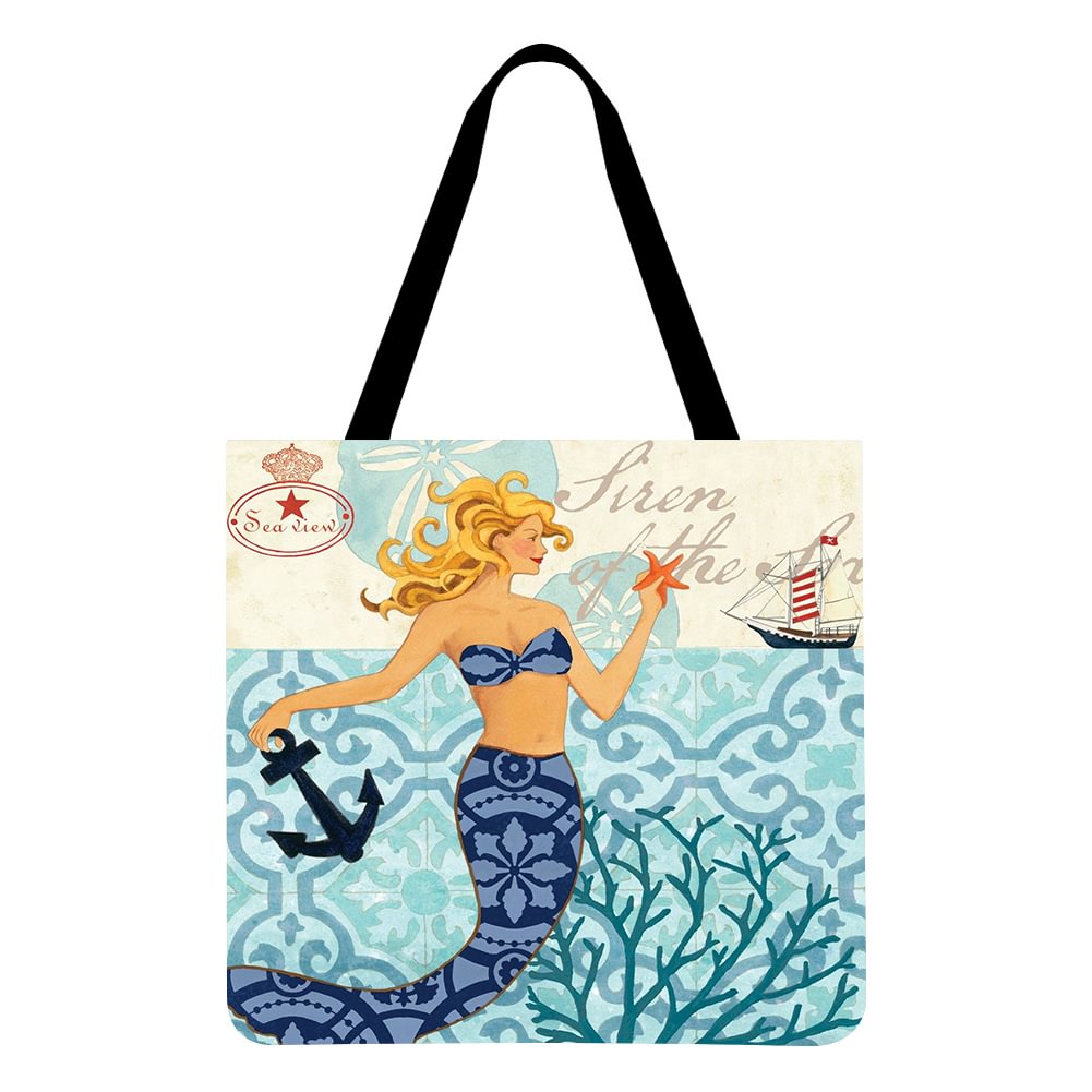 Linen Tote Bag-Mermaid