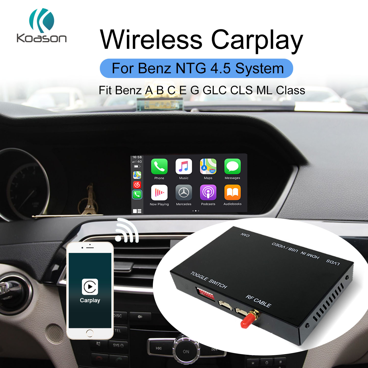 Road Top Carplay sans fil et Android Auto, compatible avec Mercedes Benz  A/B/CLA/GLA/W176/W246/X117/X156 avec système NTG4.5 - Bluetooth, Mirror  Link, Siri Voice, USB, DVR, Navigation 