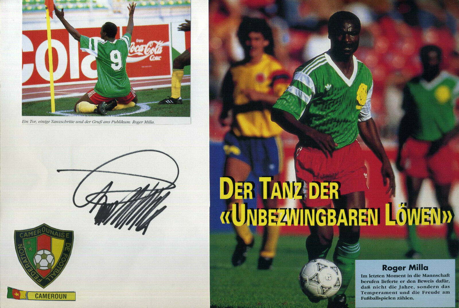 ROGER MILLA Signed Photo Poster paintinggraph - Tonnerre / Cameroun Footballer - Preprint