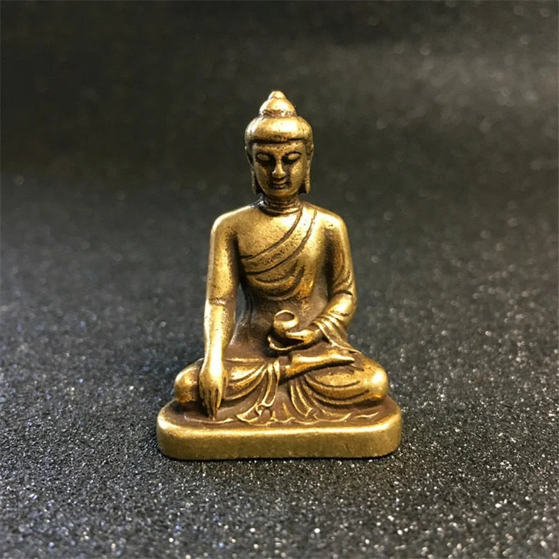 Retro Brass Sakyamuni Buddha Miniature Figurine Home Decor Statue Sculpture Office Desktop Decoration Car Ornaments Accessories