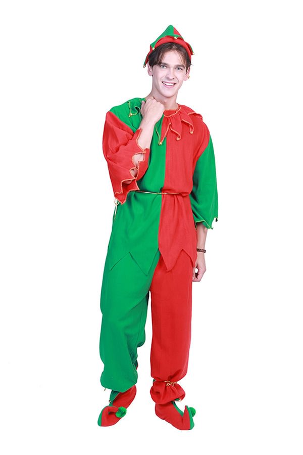 Fancy Christmas Adult Mens Santa Helper Elf Costume Green-elleschic