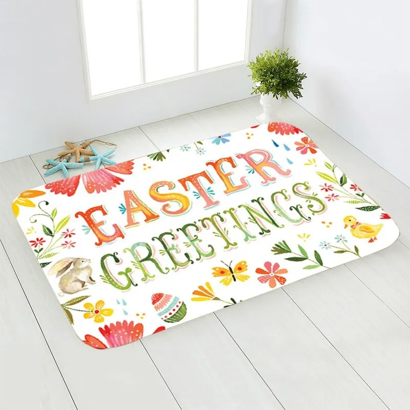 Coloful Happy Easter Floor Mat Cartoon Rabbit Bunny Easter Eggs Door Mats Decoration For Home Living Room 40*60cm