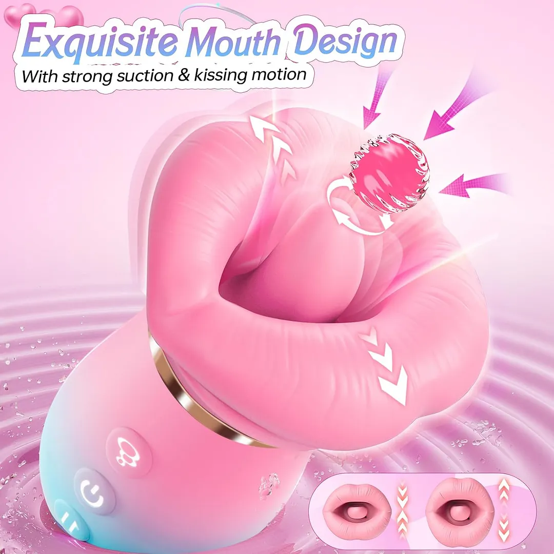 Vibrator pentru femei - Sovokn jucărie sexuală 5 &icirc;n 1 cu funcție de aspirare &icirc;n gură, formă de trandafir, 10 funcții de lingerea limbii, 3 funcții de aspirare automată și 1 funcție manuală, control prin aplicație, vibratoare pentru stimularea clitorisului