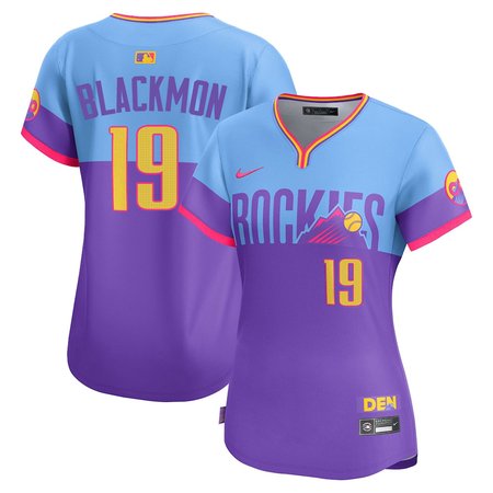 Women's Colorado Rockies #19 Charlie Blackmon  Purple/Light Blue 2025 City Connect Elite Player Jersey