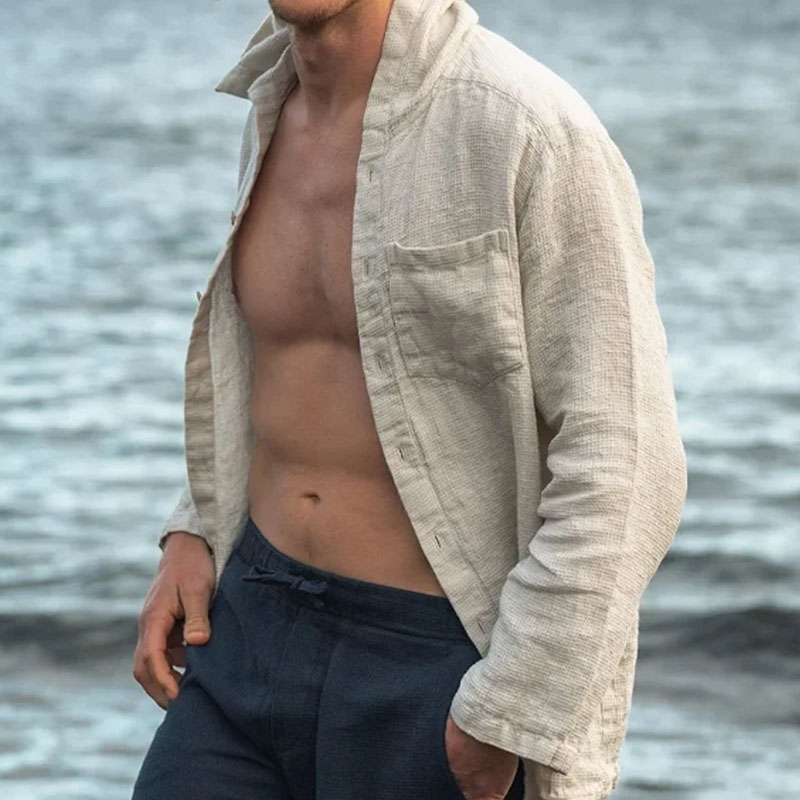 Boho Style Hooded Linen Shirt for Men