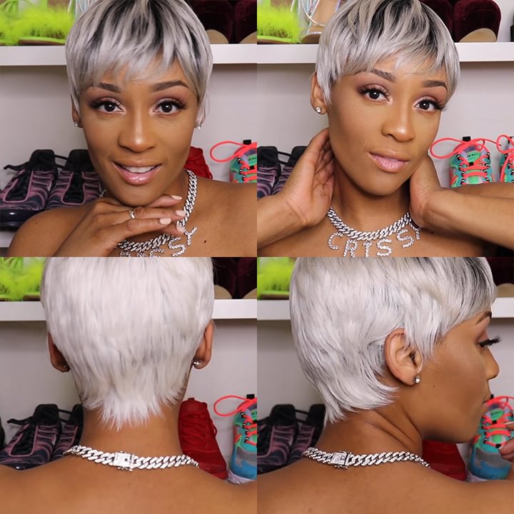 Zaesvini Hair®| Full Pixie salt and pepper Wig Zaesvini