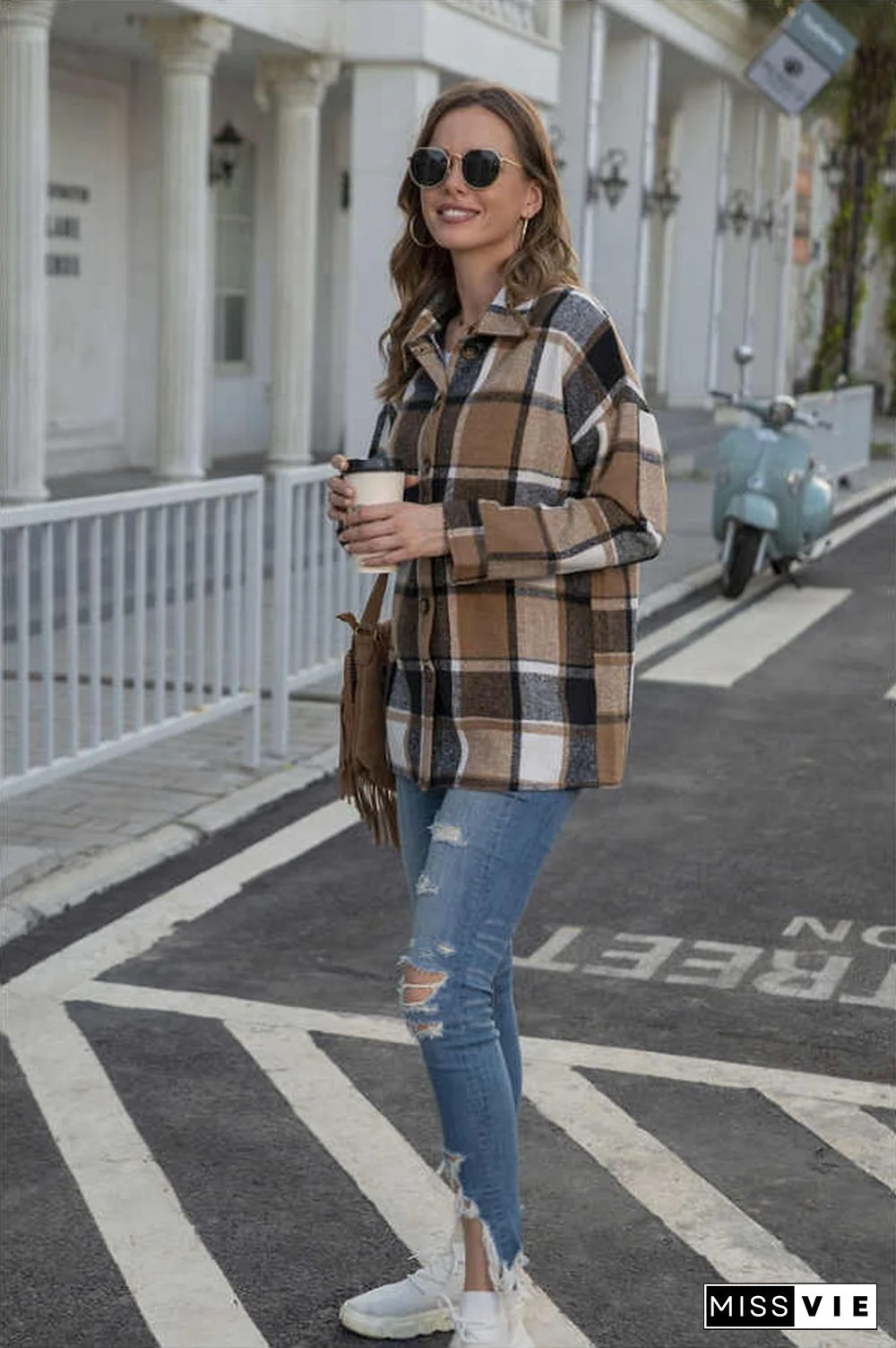 Fashion Regular Plaid Loose Shirt Coat