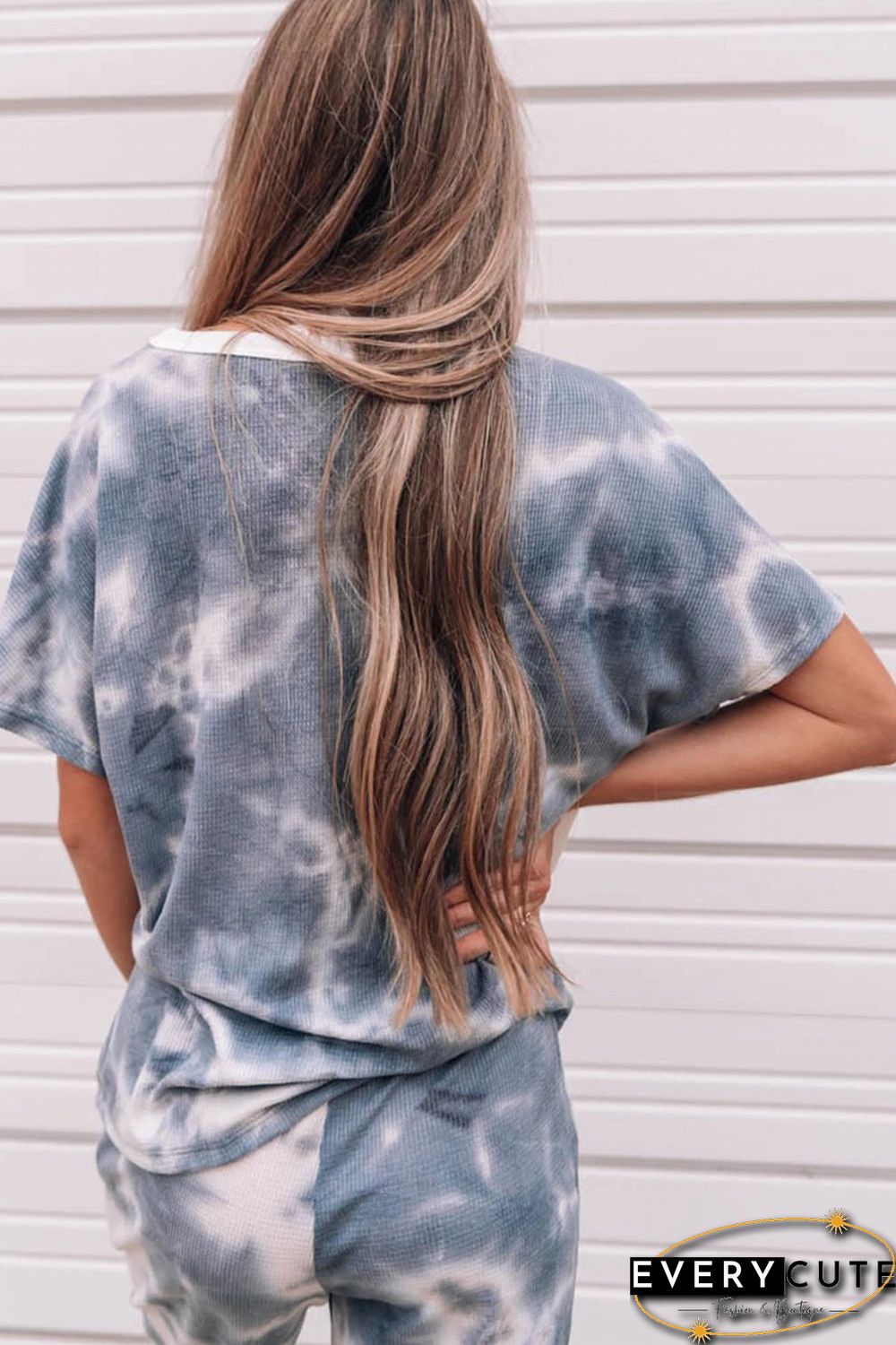 Tie-dyed Short Sleeve Top and Elastic Waist Pants Set