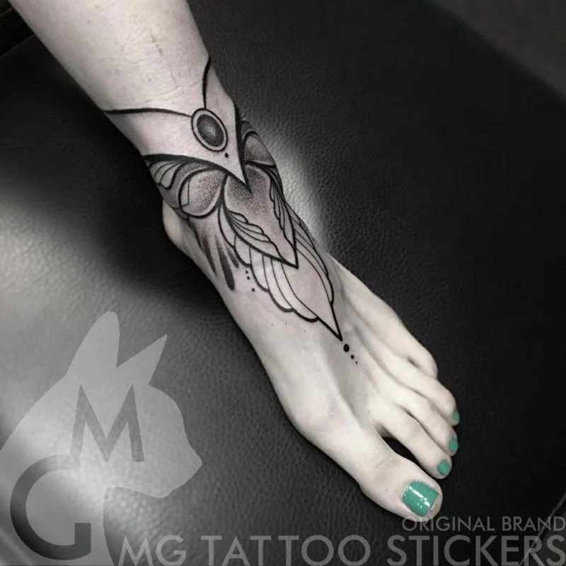 Ankle Feather Anklet Sexy Tattoo Stickers Waterproof Green Leaf Watercolor Tattoo Art Fake Temporary Tattoos Clavicle Shoulder