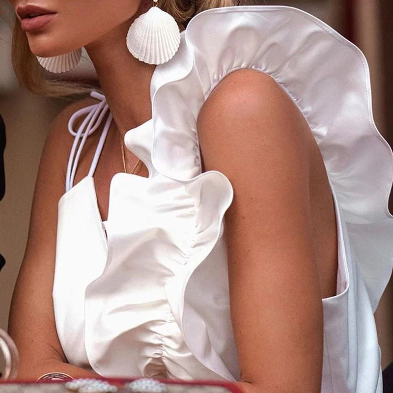 wsevypo Women's Ruffled Shoulder Straps Camis Summer Casual Elegant Fashion Sleeveless V-neck Tops Solid Color Vest