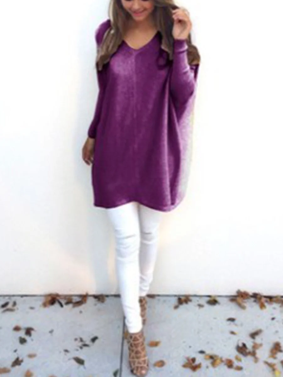 Fashion V-neck Long Sleeve Loose Casual Sweater