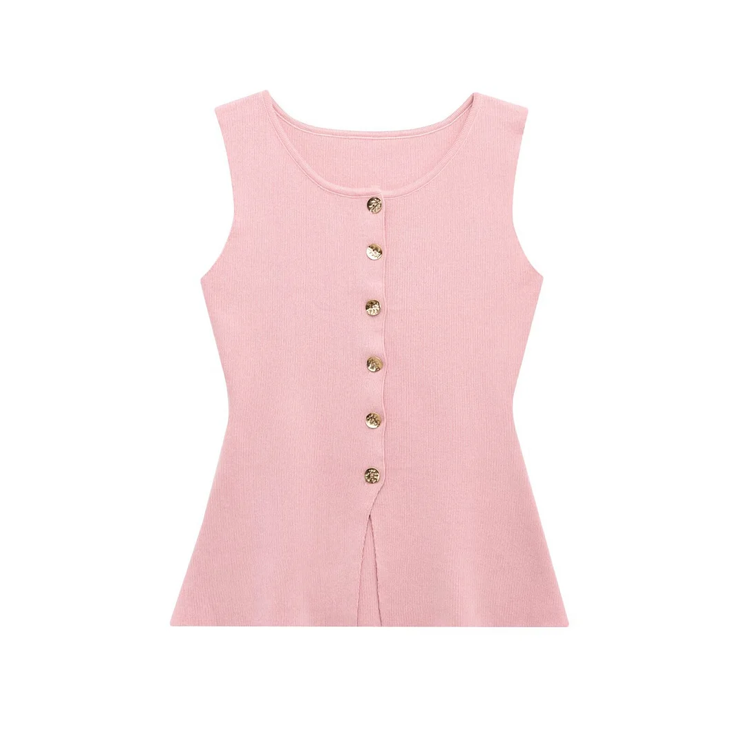 Nigikala Nigikala Women's Clothing 2025 Autumn New Golden Buckle Repair Knitted Vest Vest A3