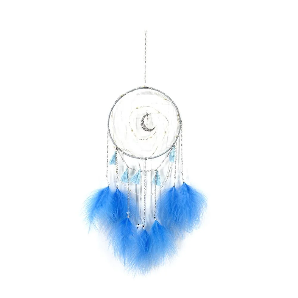 Feathers Dream Catcher LED Light String Bedroom Hang Pendant Decor (Blue)