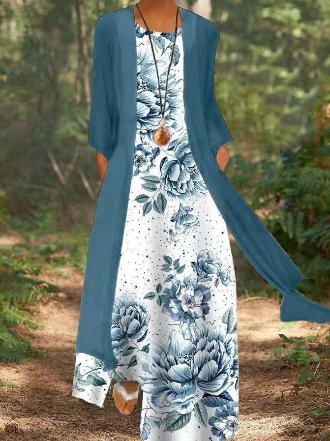 New Two Piece Suit Printed Maxi Dress P159429049