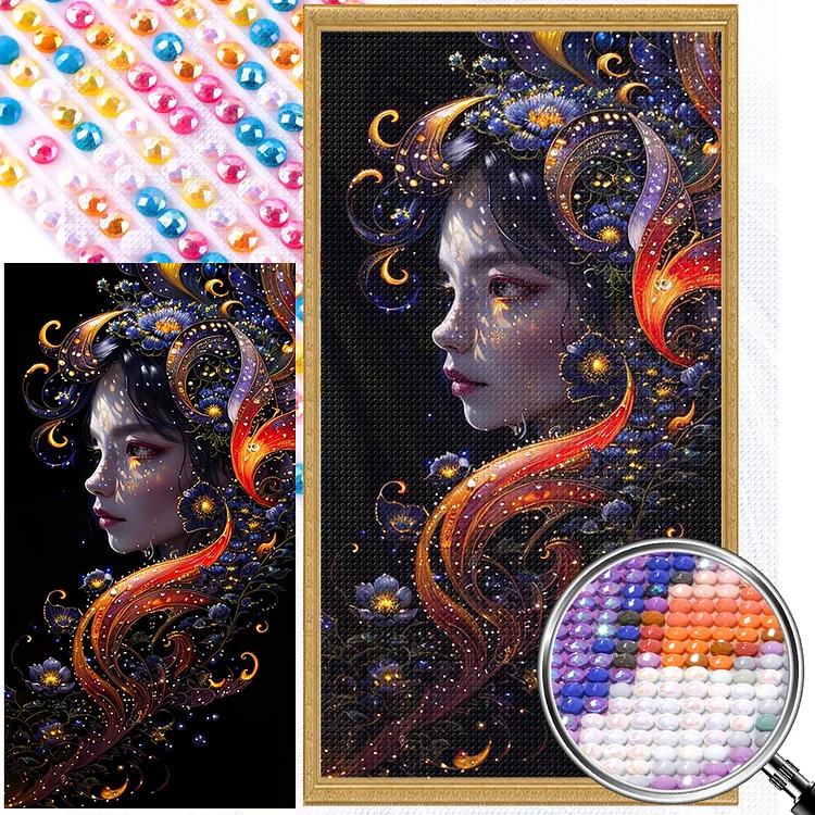 Partial AB Drill - Full Round Diamond Painting - Flower And Girl 40*75CM