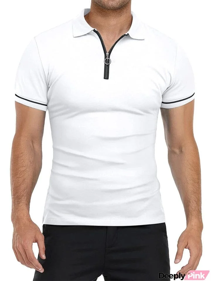 Men's Sporty Thin Breathable Short Sleeve Quarter-Zip Polo Shirt