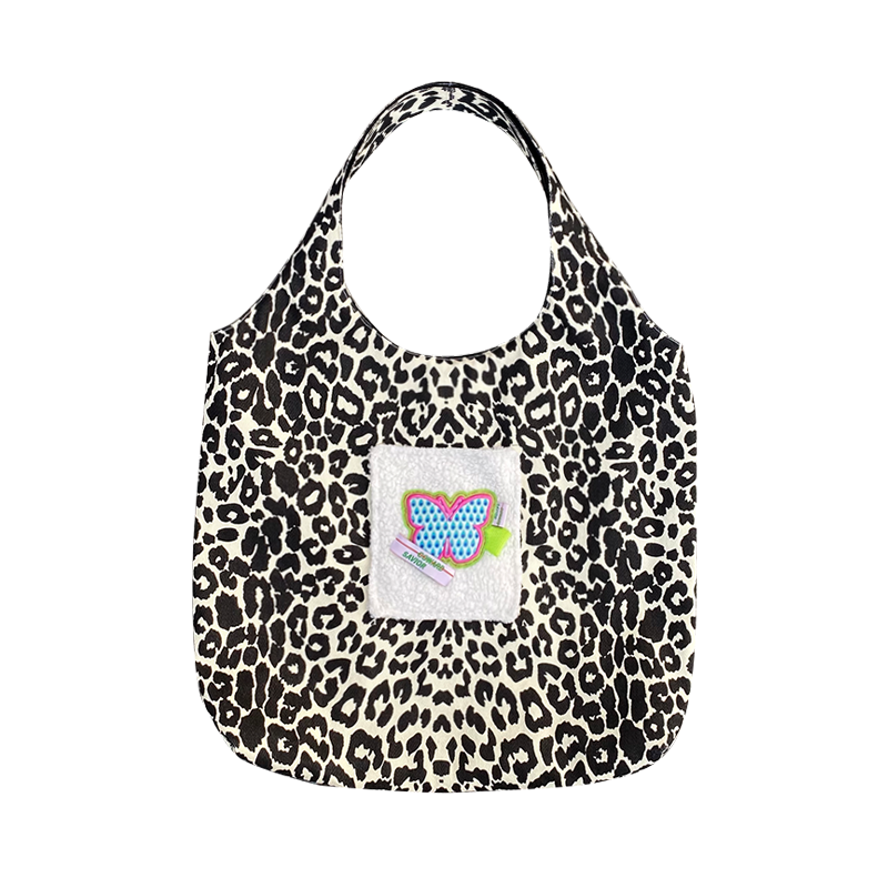 Retro Leopard Print Canvas Bag Large Capacity Crossbody Double-Sided Shoulder Bag Tote Bag
