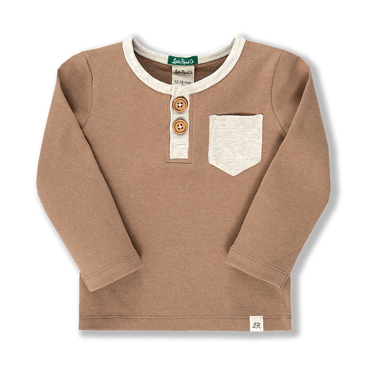 Toffee Long Sleeve Button Pocket Tee
