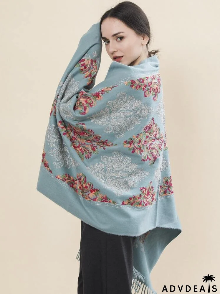 Fringe Hem Graphic Scarf