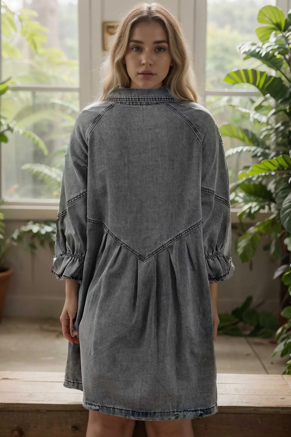 chic gray denim mini dress with button detail