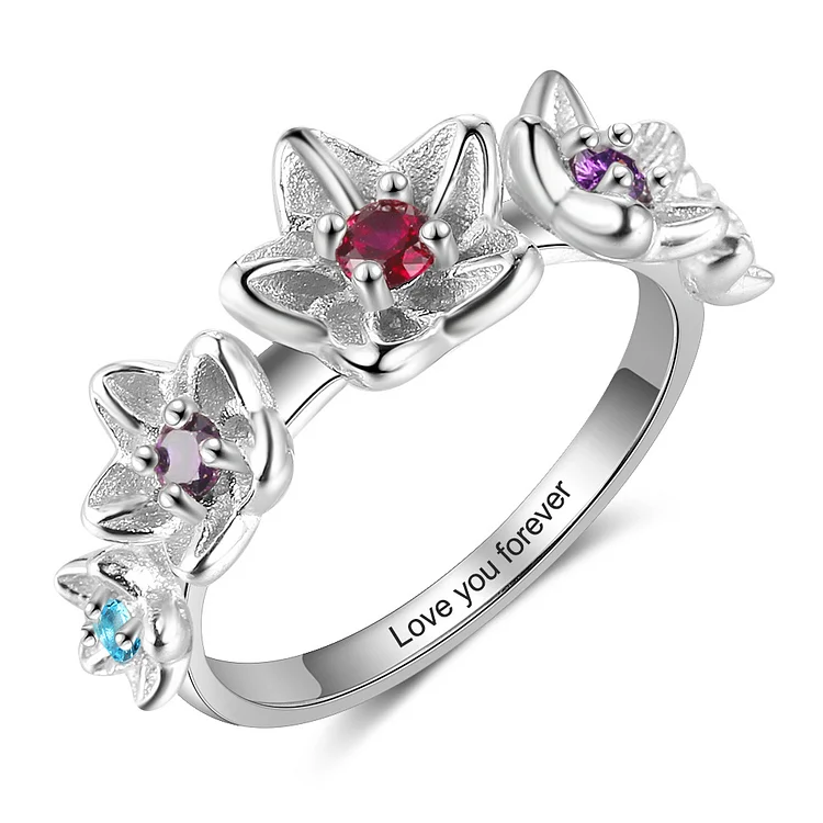 S925 Silevr Personalized Flower Ring Custom Birthstone Family Ring Handmade Gifts For Her