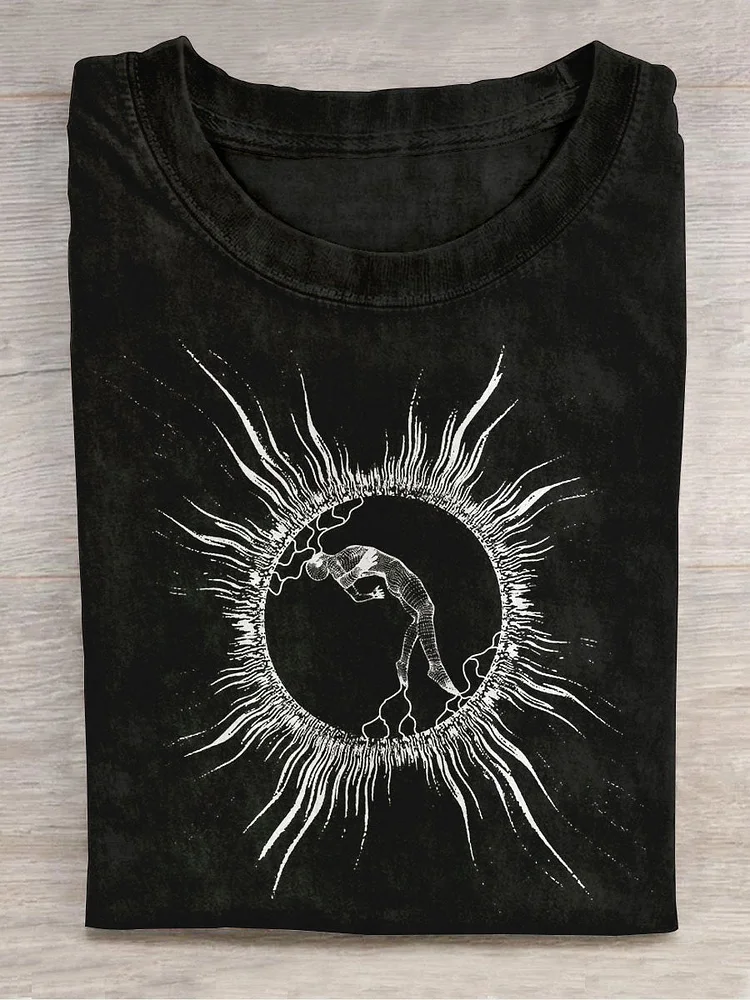 Unisex Body Sun Art Print Round Neck Short Sleeve T-Shirt