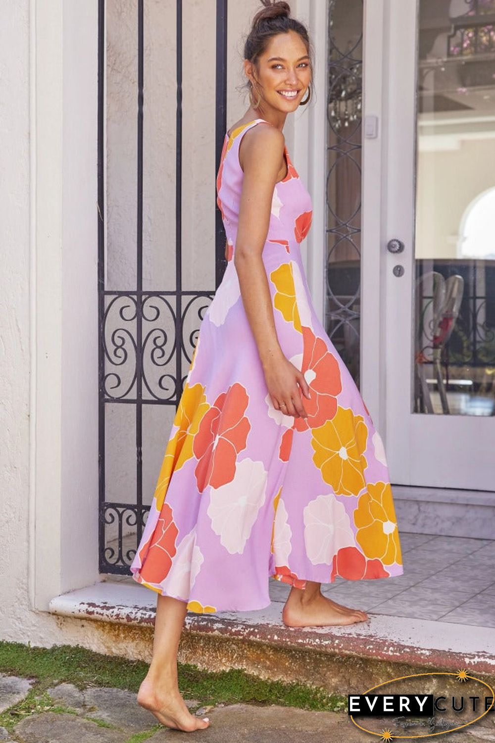 Fashion Print Sleeveless Beach Maxi Dress