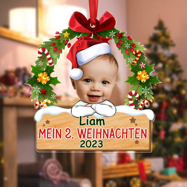 Kettenmachen Acryl Weihnachtsornament-Personalisierter 1 Name & Foto & Text & Jahr Baby Weihnachtskranz Ornament