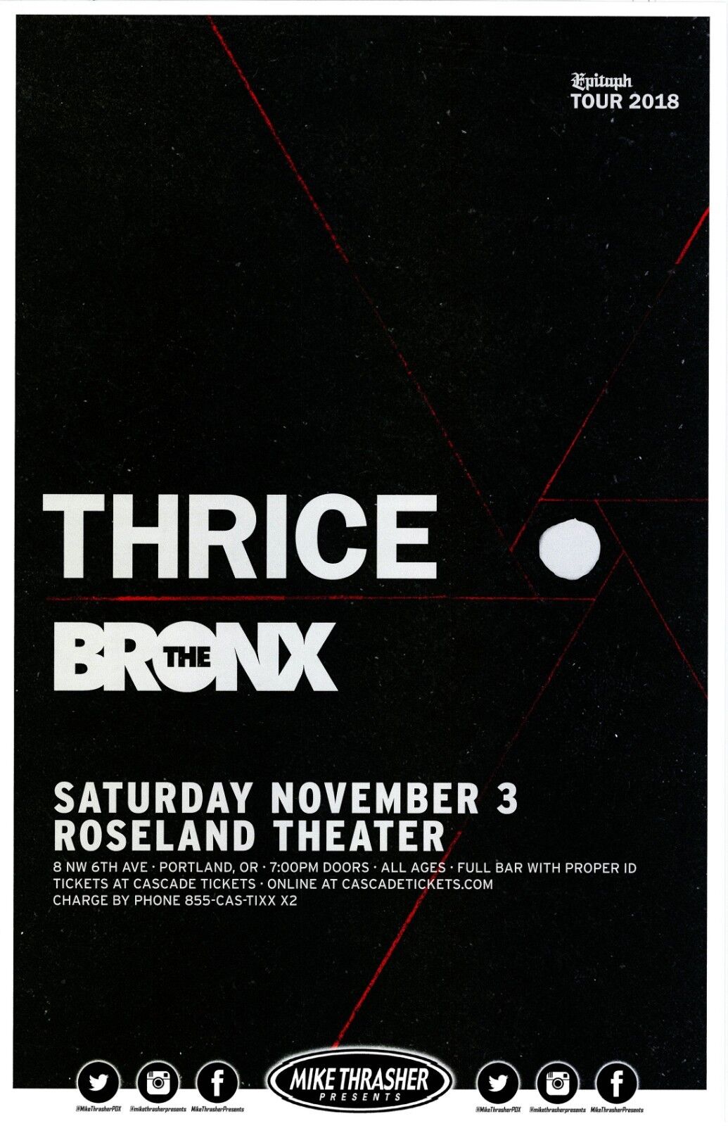 THRICE 2018 Gig POSTER Portland Oregon Concert