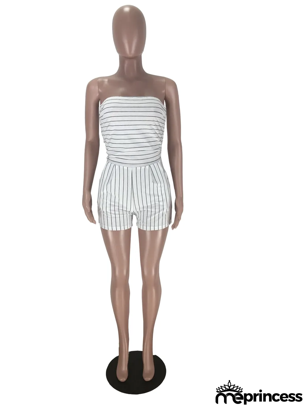 Plus Size Casual Striped Strapless Rompers