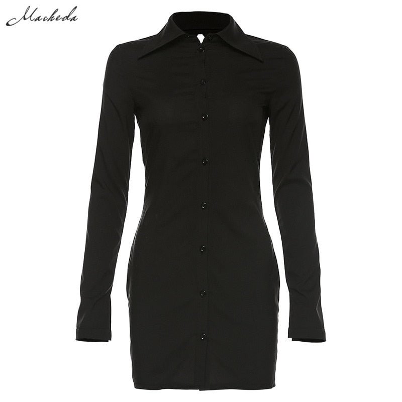 Macheda Fashion Autumn Long Shirt Top Back Hollow Design Shirt Women Black Slim Casual Office Autumn And Winter Basics Blouses