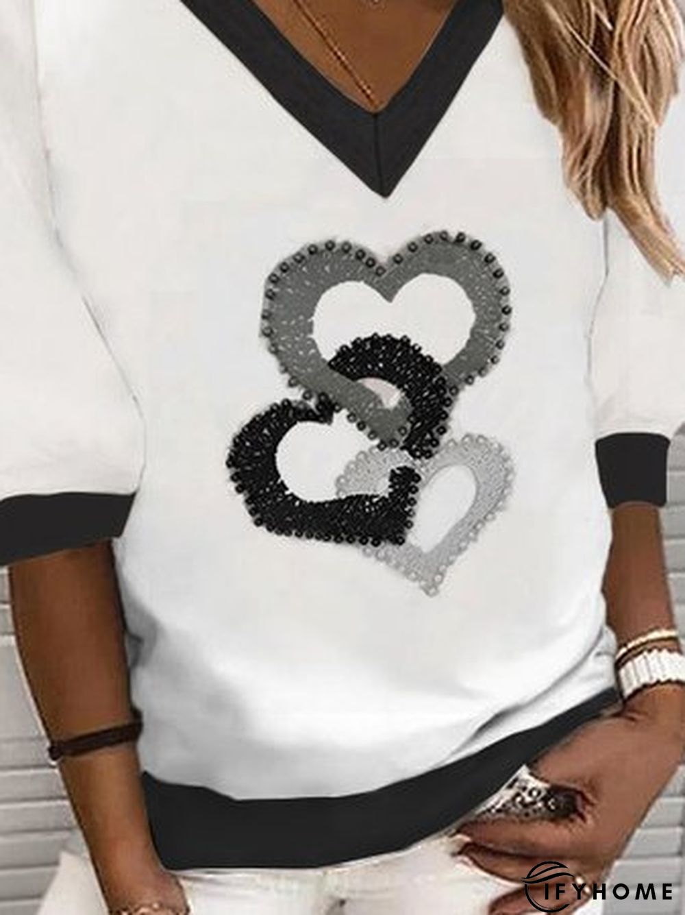 V Neck Work Long Sleeve Sweatshirt | IFYHOME