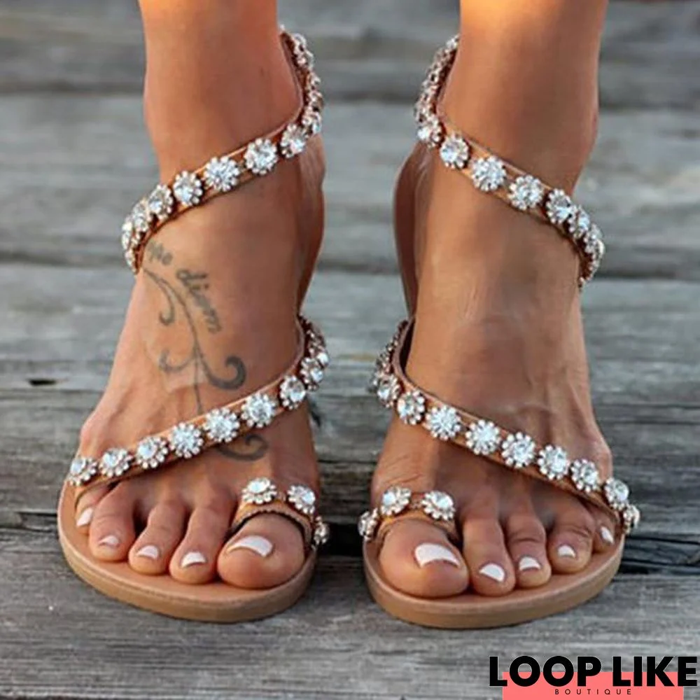 Women Bling Crystal Summer Sandal Shoes Beach Flat Flip Flop Soft Bottom Sandals