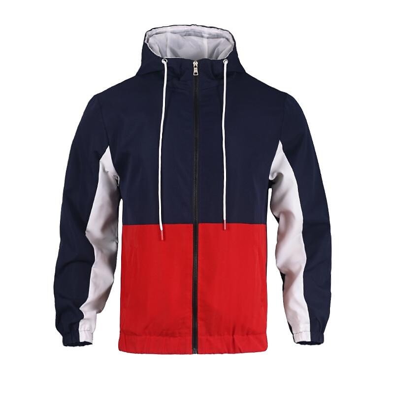 Rogoman Men's Color Block Drawstring Hooded Track Jacket