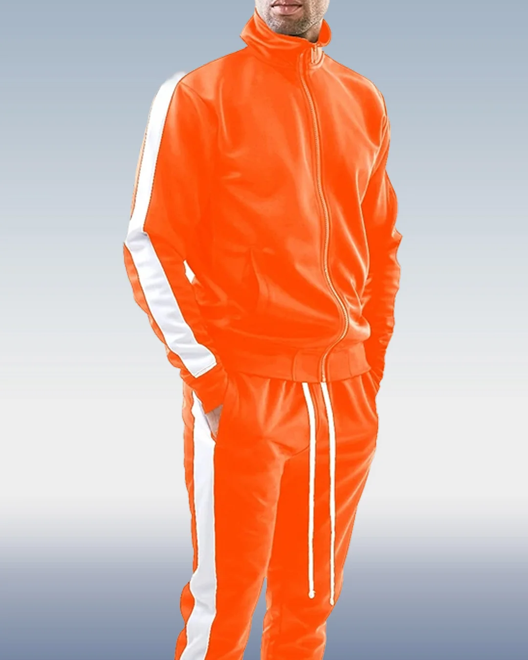 Men's orange and white color block jogging tracksuit