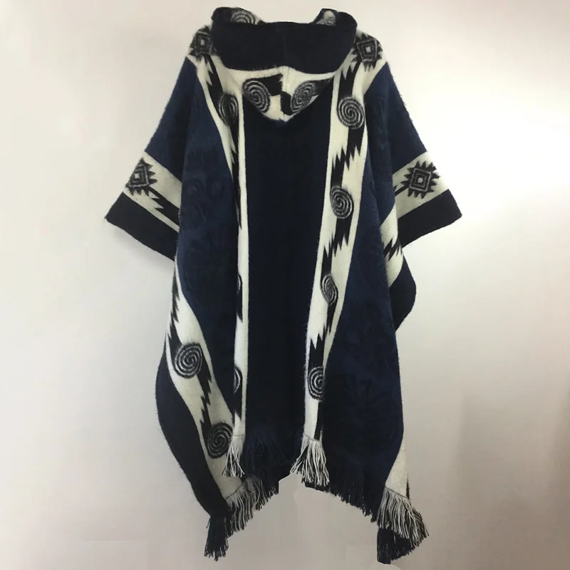 Fashion Retro Ethnic Navy Blue Totem Cape