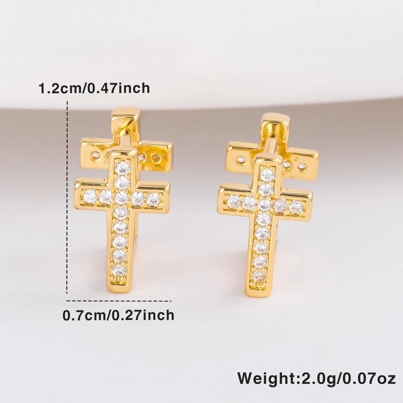 1 Pair Fashion Exquisite Copper Plating 18K Gold Inlaid Square Crystal Zircon U-Shaped Cross Ear Clip