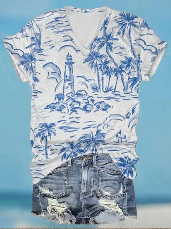 Women'S Beach Vacation Art Print Casual T-Shirt