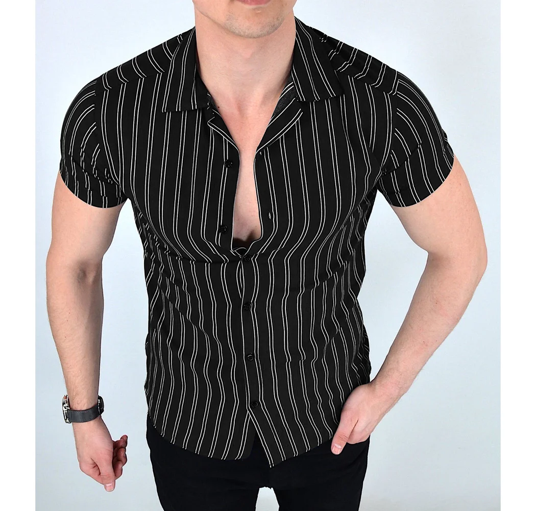 Men's Double-striped Muscle Casual Short-sleeved Shirt