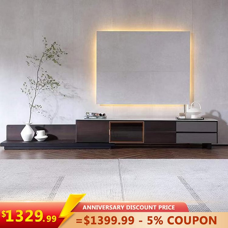 Homemys 78"Modern Style Luxury Retractable Solid Wood TV Stand with 2 Drawers & LED Light