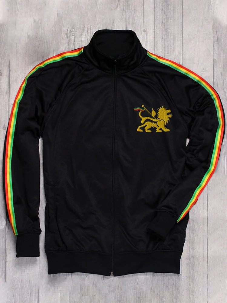 Men's Reggae Inspired Lion Embroidery Pattern Casual Jacket