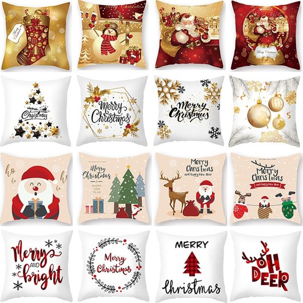 Christmas Throw Pillow Covers 18X18 Inches Christmas Decorations Holiday Decorative Pillowcase Santa Cushion Case For Sofa Couch - Shop Trendy Women's Fashion | TeeYours