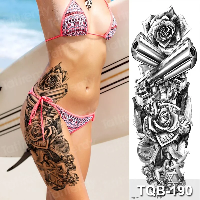 large temporary tattoos women thigh leg tattoo sleeve pattern waterproof tatoo sticker body art sexy tatoo fake water sheet