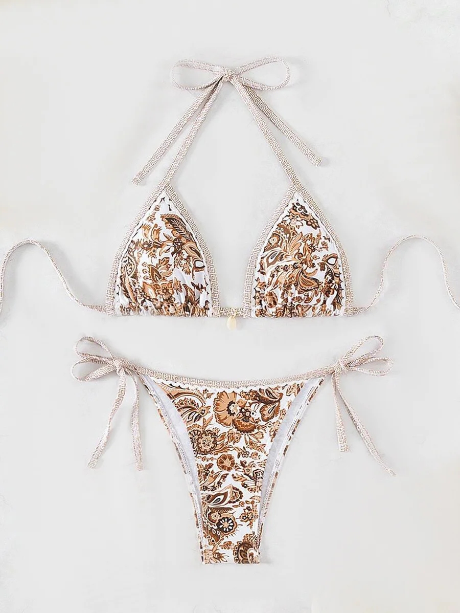 Uveng 2025 New Printed Bikini Strapped Split Suit Women's Bikini Swimsuit