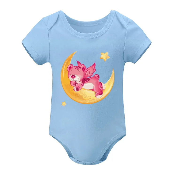 Short Sleeved Baby Jacket Moon, Pink Bear