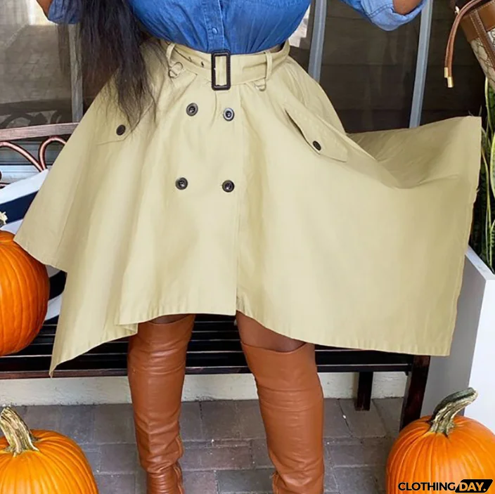 Solid Color Khaki Irregular Skirt