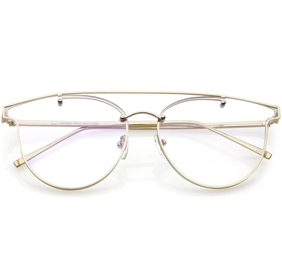 Modern Crossbar Horn Rimmed Rimless Eyeglasses Clear Round Flat Lens 58mm