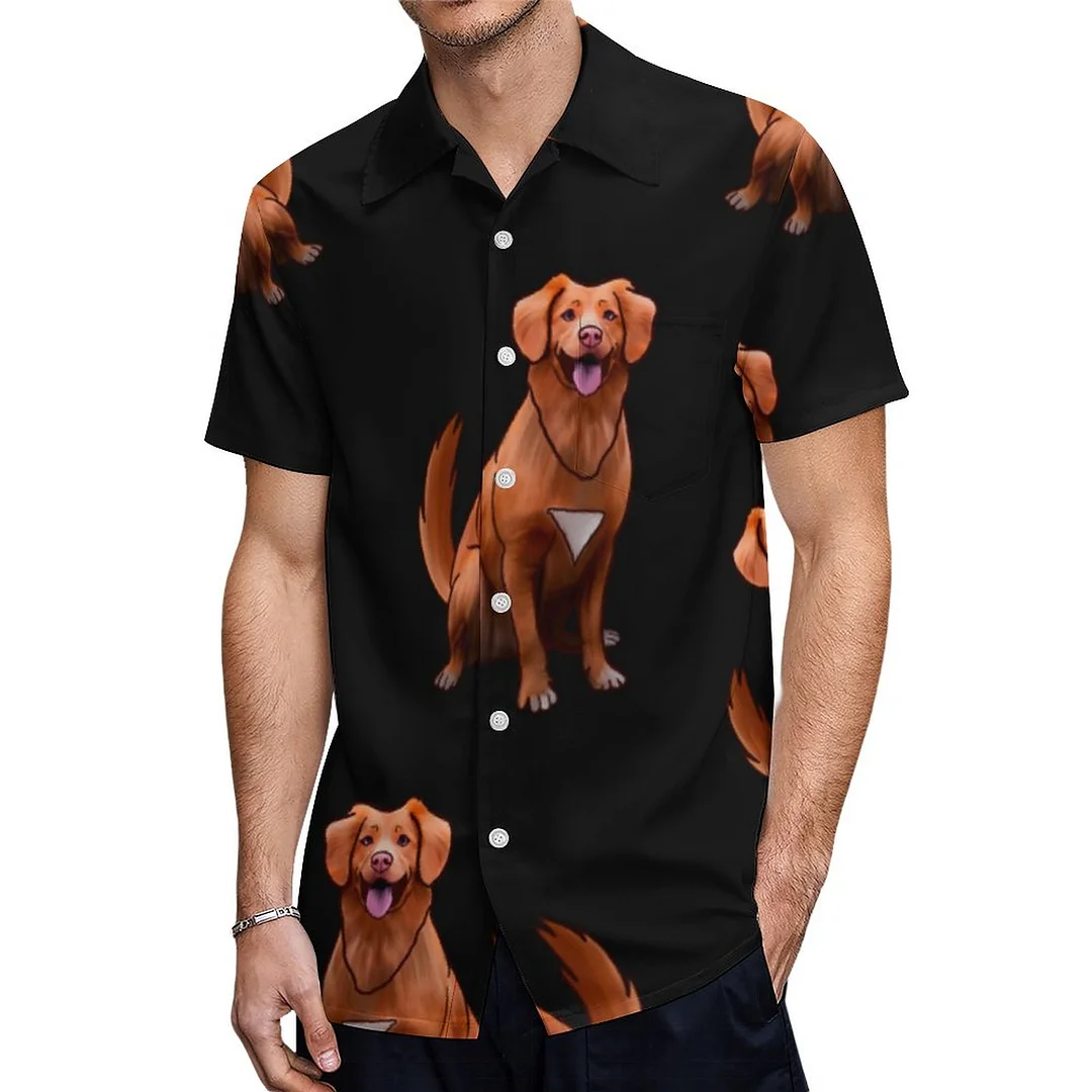 Short Sleeve Black Artsy Golden Retriever Dog Hawaiian Shirt Mens Button Down Plus Size Tropical Hawaii Beach Shirts